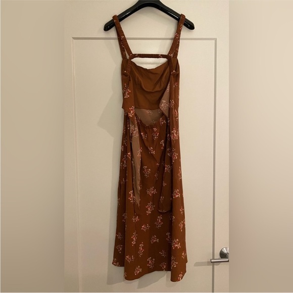 NWOT Abercombie Midi Brown Floral Dress Ties in Back - Picture 3 of 4